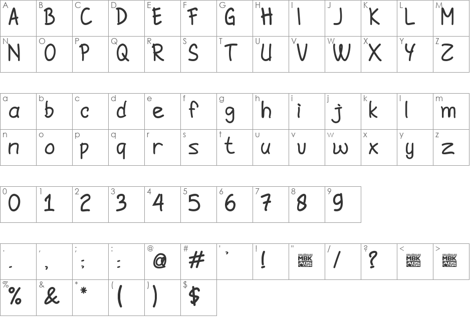 Jomblo Ngenes font character map preview