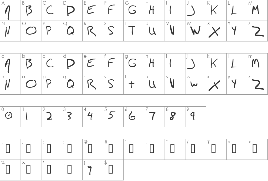 Jon font character map preview