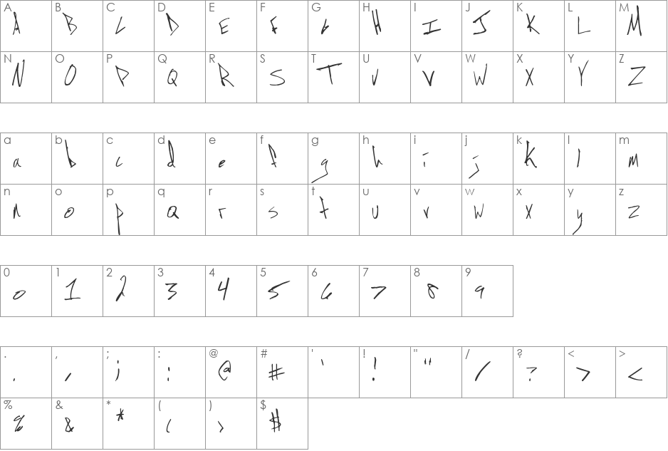 Jon Handwriting font character map preview