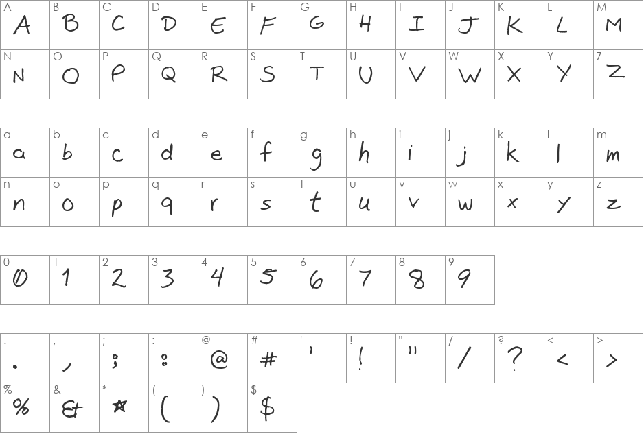 Jon Sans font character map preview