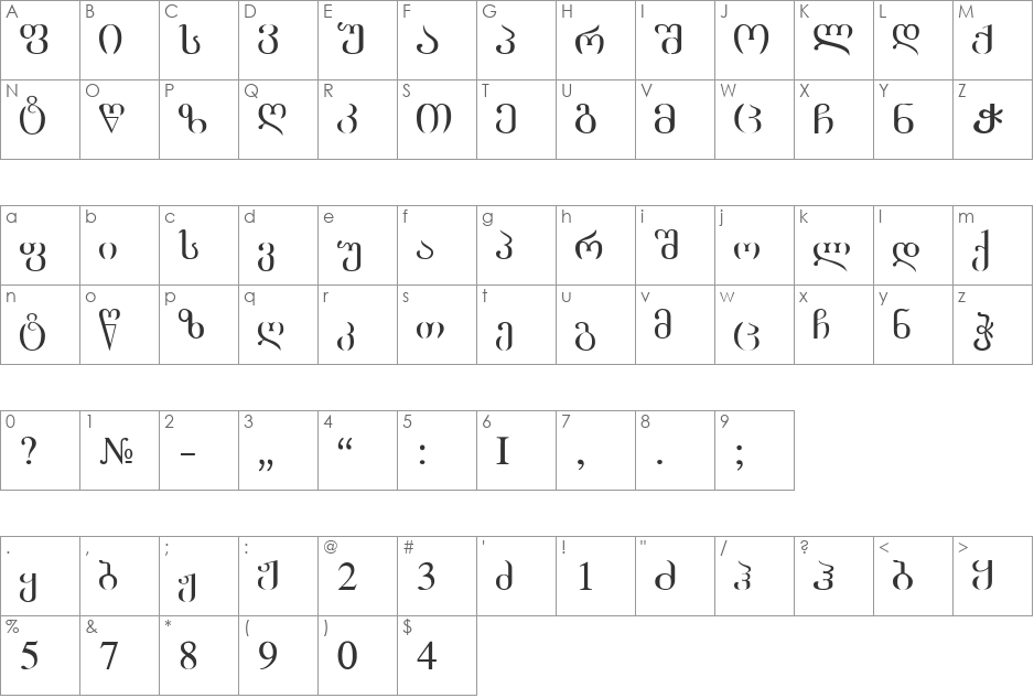 Academic font character map preview