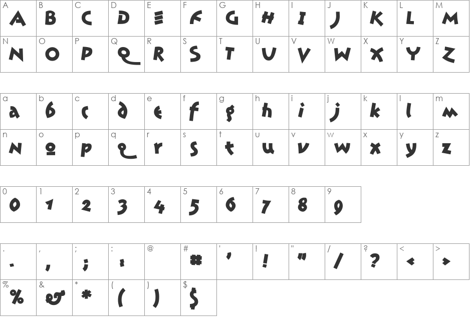 JonasSplint font character map preview