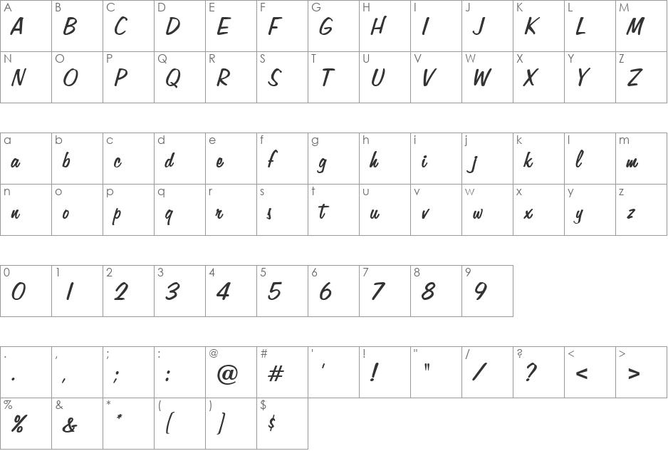 Jonathan font character map preview