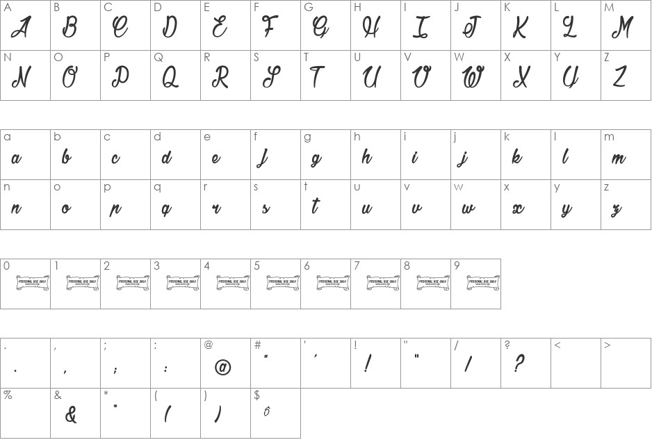 Jonquilles font character map preview