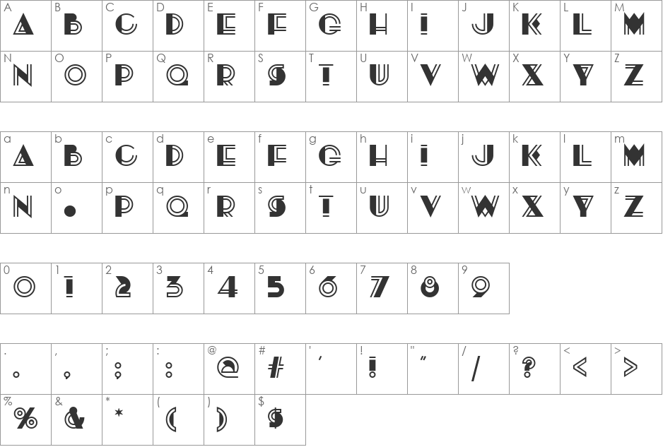 JoostAGigoloNF font character map preview