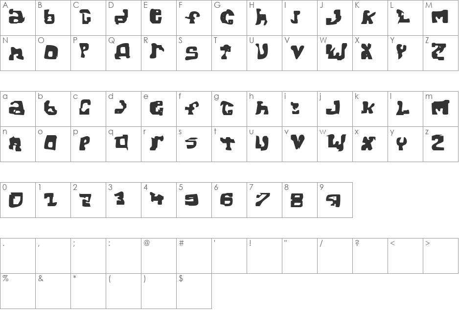 Jope font character map preview