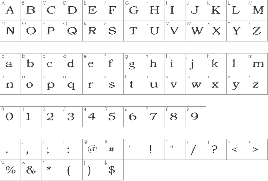 Jordan's Treebark font character map preview