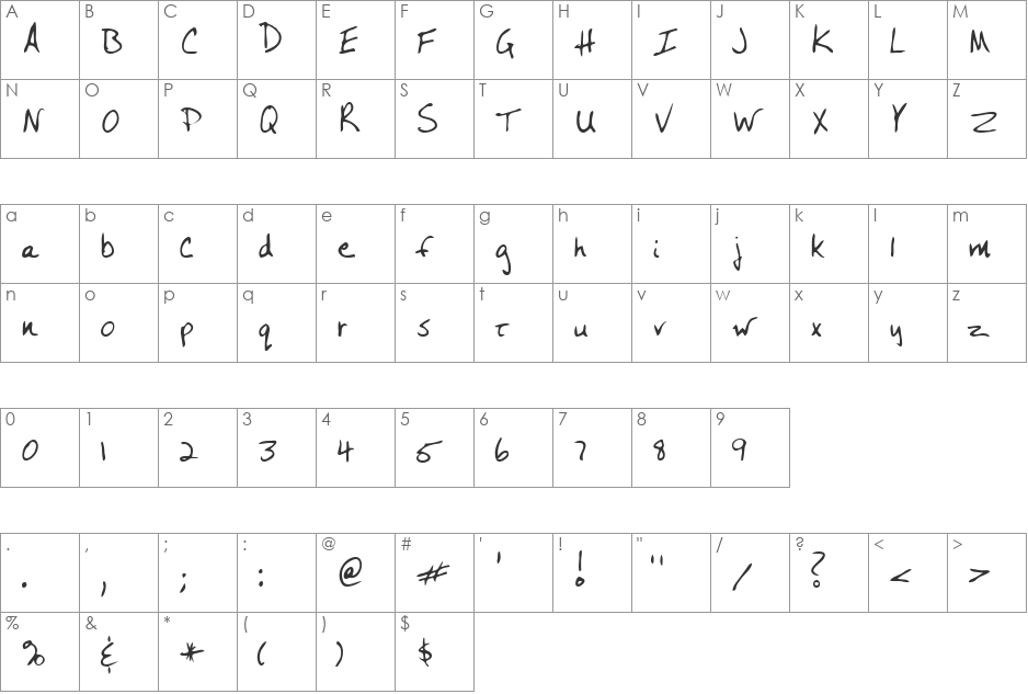Joseph font character map preview