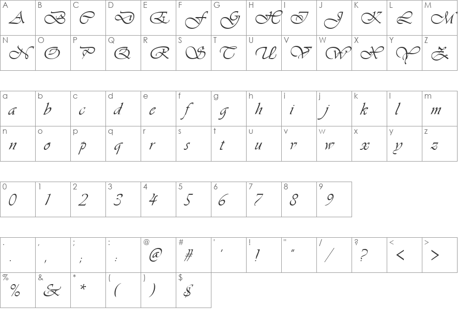 JosephineScriptSSK font character map preview