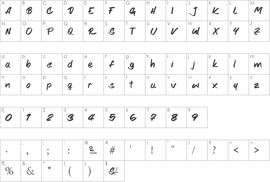 Joshe font character map preview