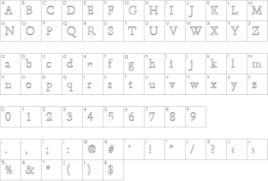 JoshuaBeckerOutline-Xlight font character map preview