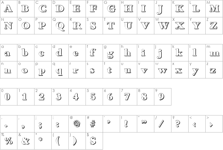 JoshuaBeckerShadow-Heavy font character map preview