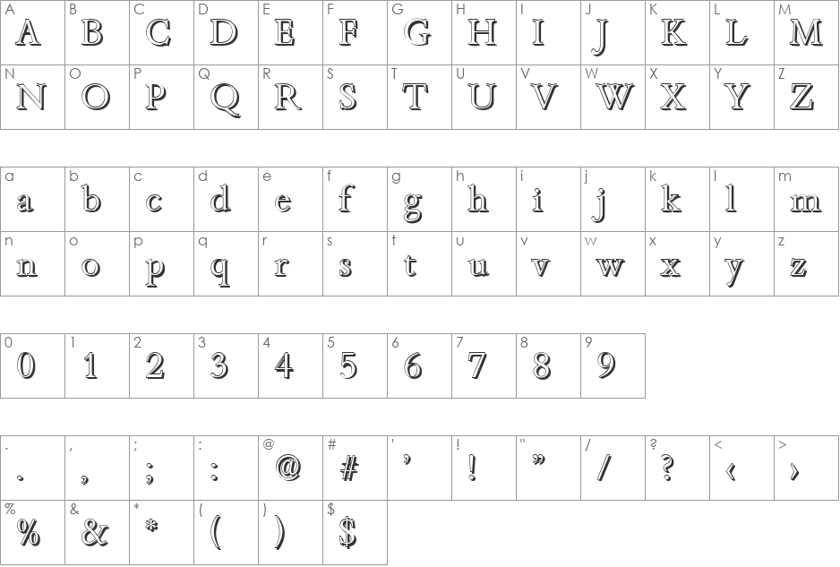JoshuaBeckerShadow-Light font character map preview