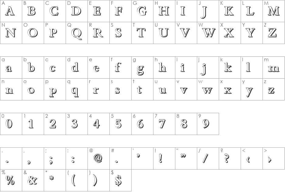 JoshuaBeckerShadow-Medium font character map preview