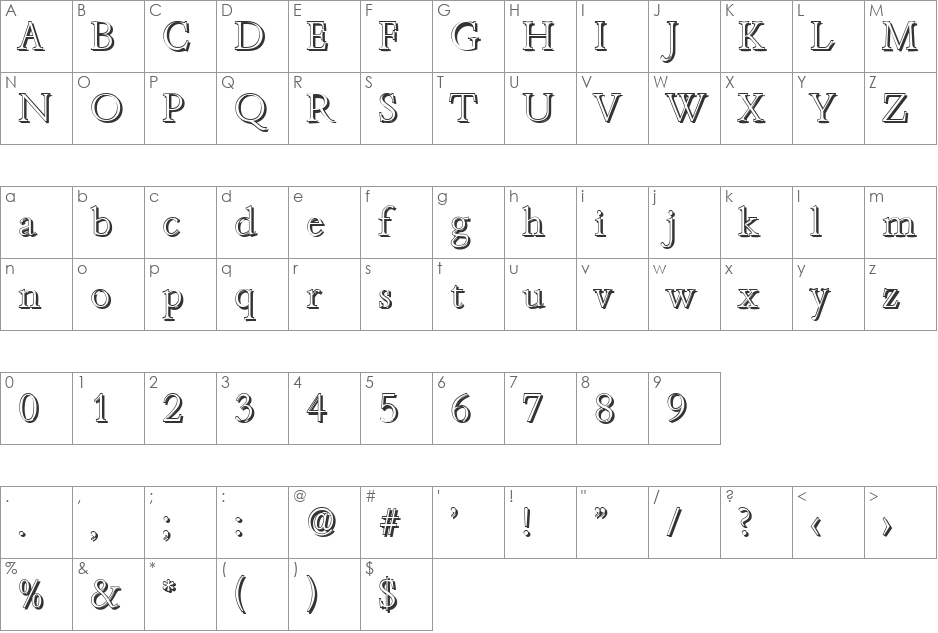 JoshuaBeckerShadow-Xlight font character map preview