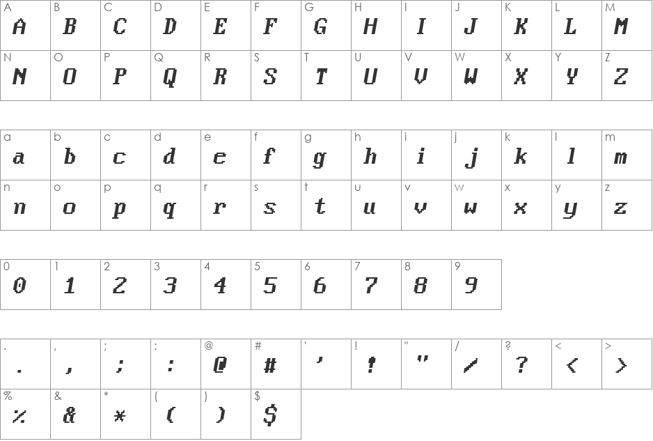 Josiah font character map preview