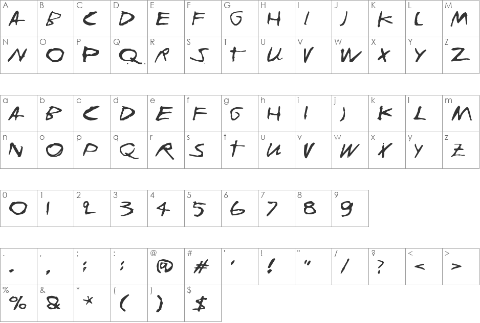 Joskus Ei font character map preview