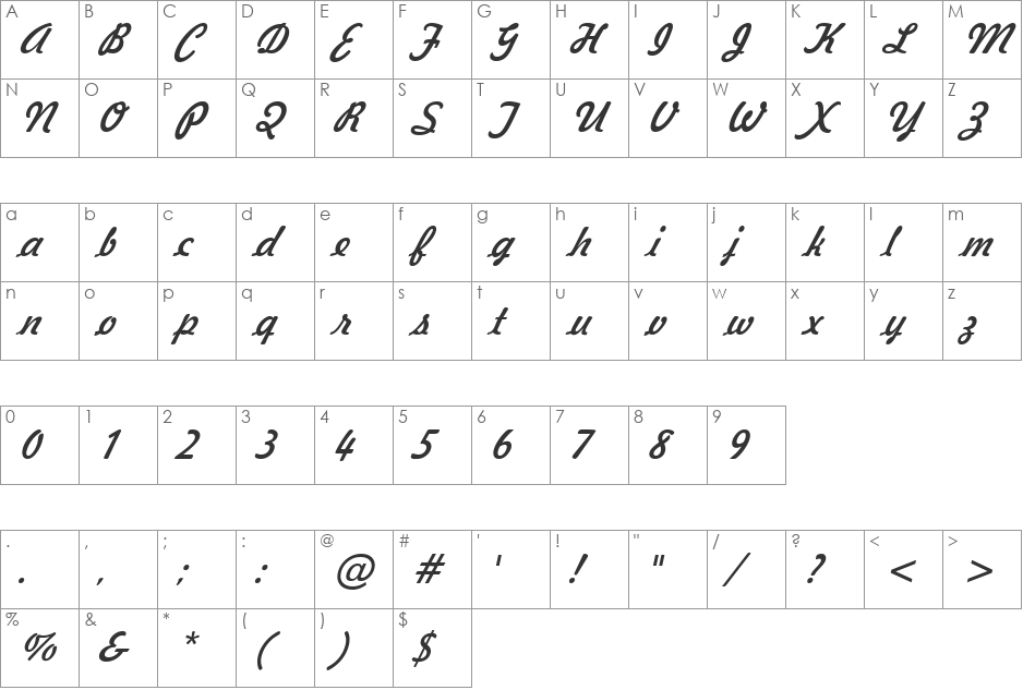 Jott font character map preview