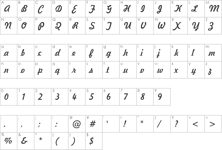 Jott 43 font character map preview