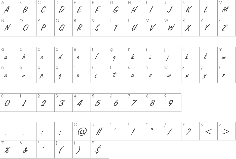 Jott 45 font character map preview