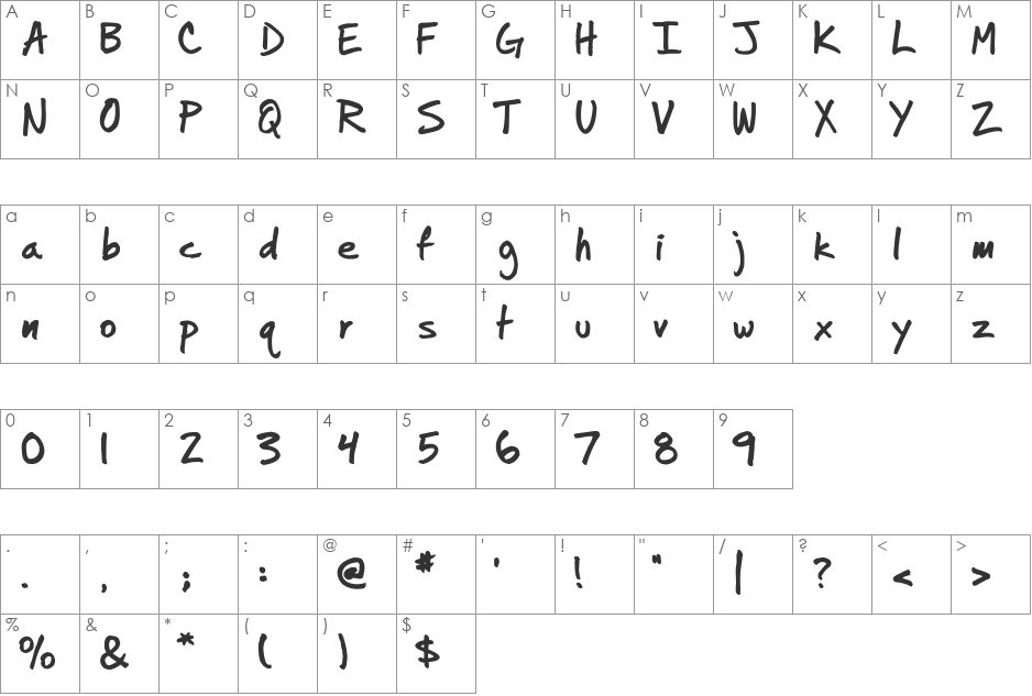 Jotterscript font character map preview