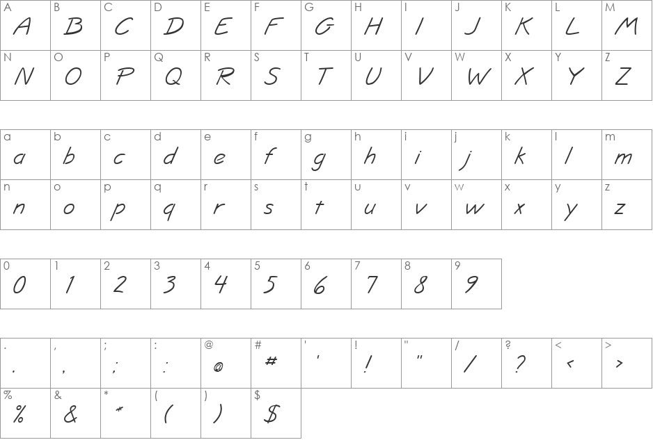 JottFLF-Italic.71 font character map preview