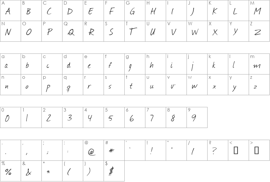 Journal font character map preview