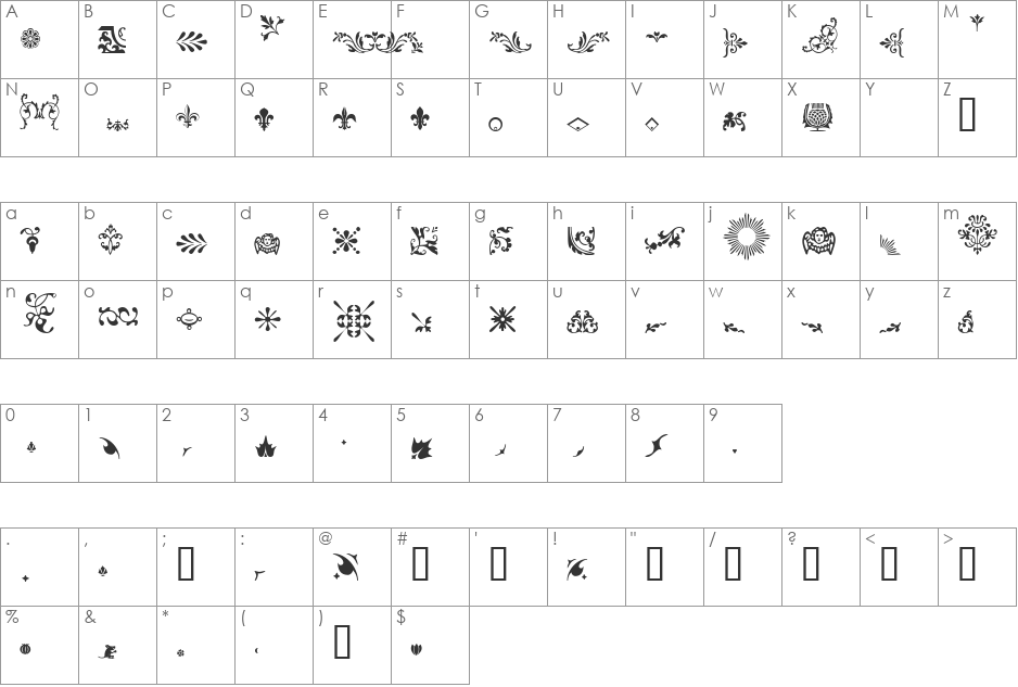JournalDingbatsFiveSSK font character map preview