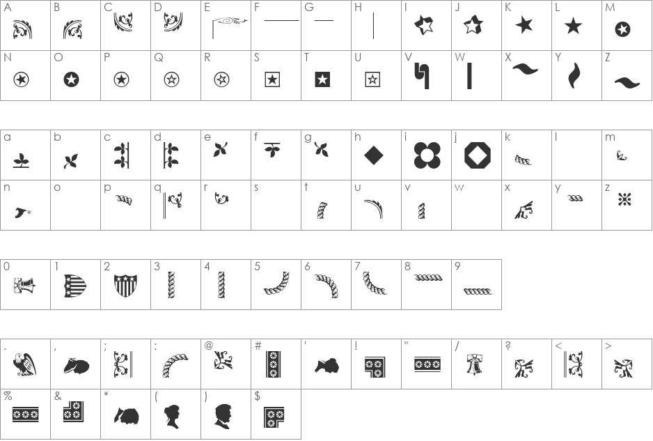 JournalDingbatsOneSSK font character map preview