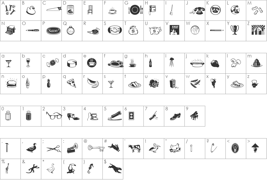 JournalDingbatsTenSSK font character map preview