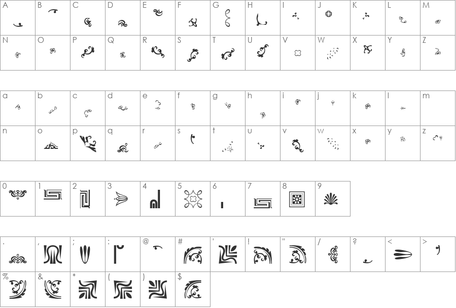 JournalDingbatsThreeSSK font character map preview