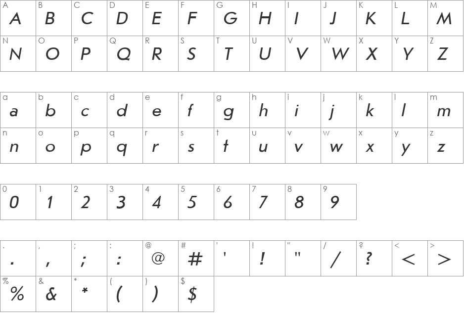 JournalSans font character map preview