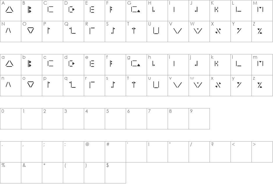 Artemis font character map preview