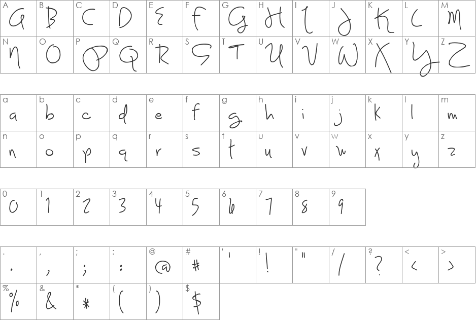 Joy Like Sunshine Through My Windowpane font character map preview