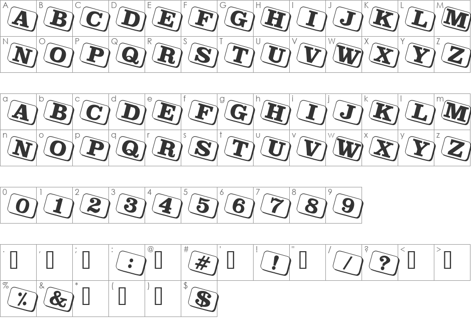 JoyCards font character map preview