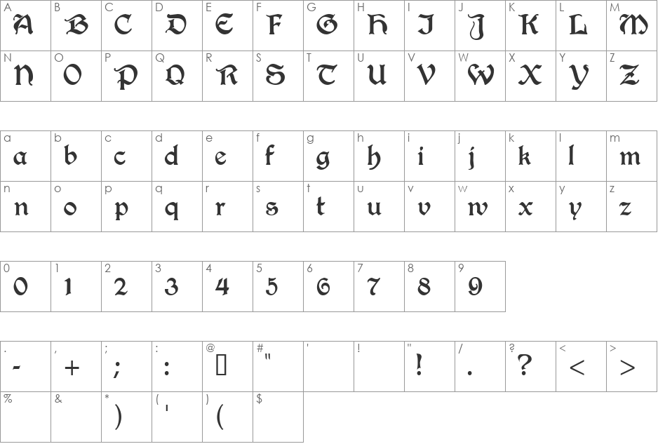 Joyeuse font character map preview