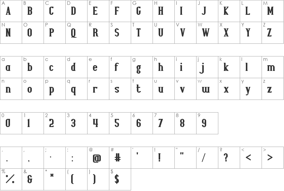 Joyeux font character map preview