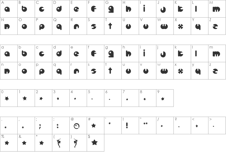 Jr.Popstar font character map preview