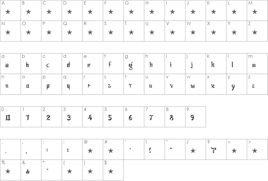 jsa lovechinese font character map preview