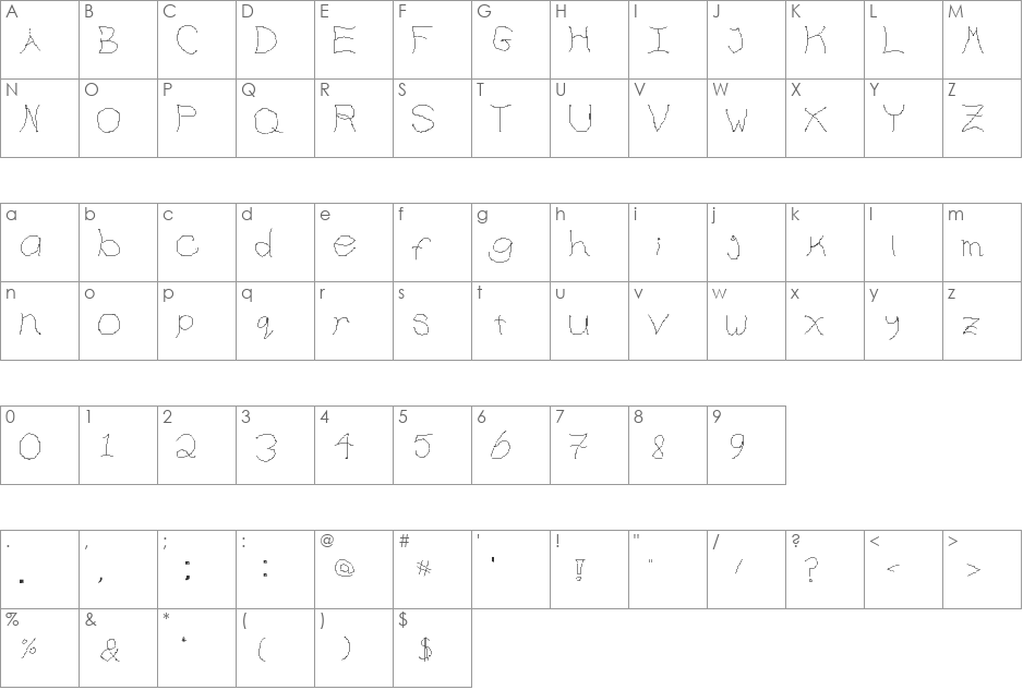 jtype thin font character map preview