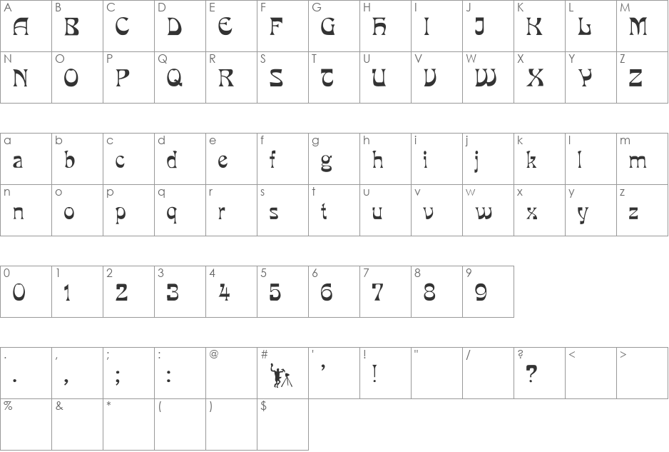 Juan Miro font character map preview