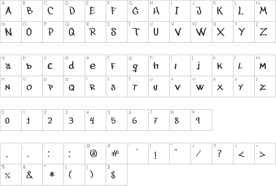 Juanalzada font character map preview