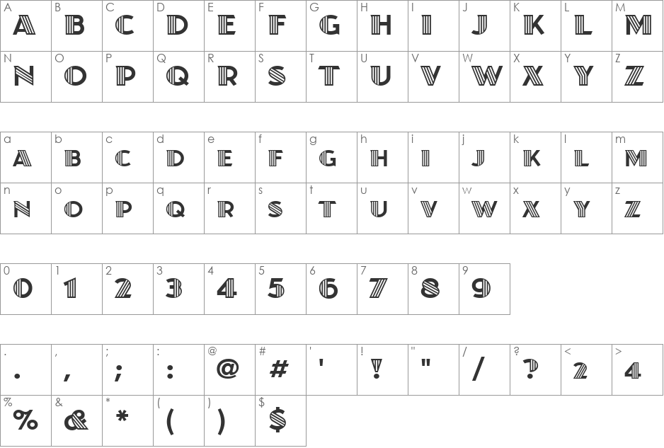 JuanitaDecoITC TT font character map preview