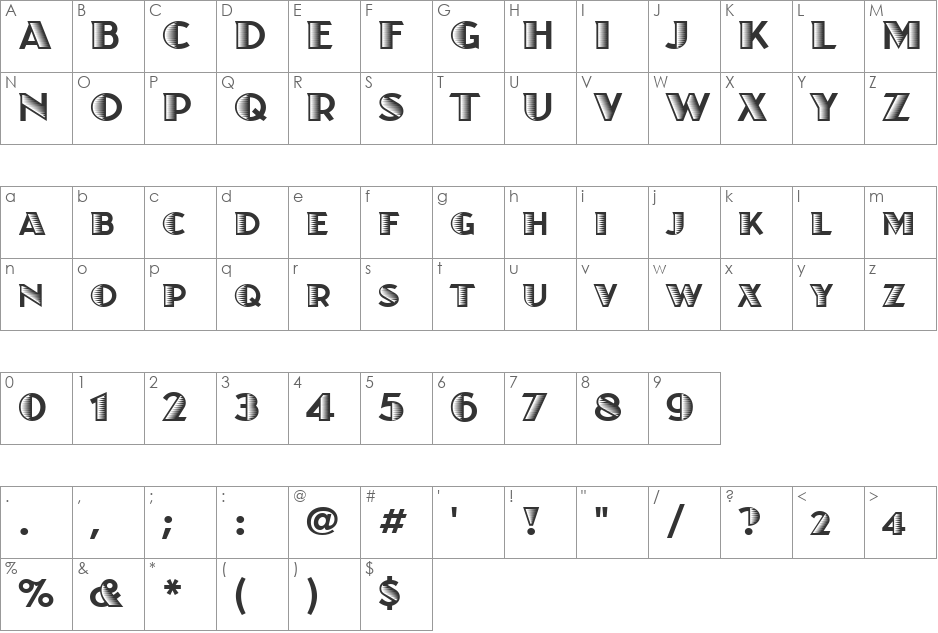 JuanitaXiloITC TT font character map preview