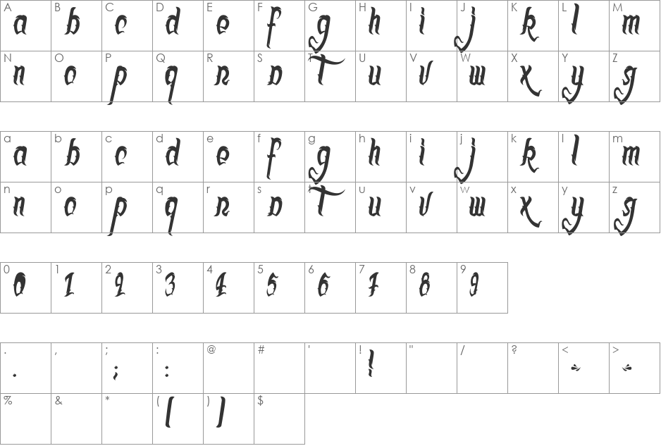 Juart font character map preview