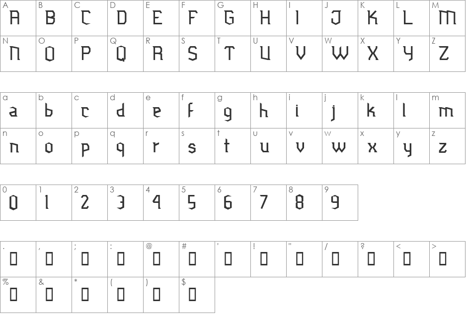 Jubiaco font character map preview