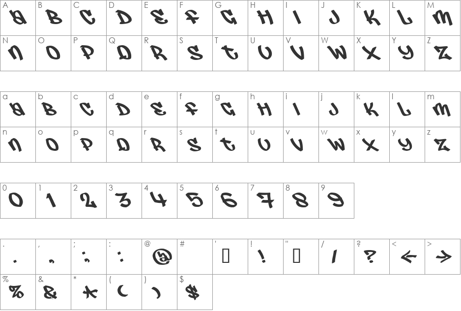 Judas font character map preview