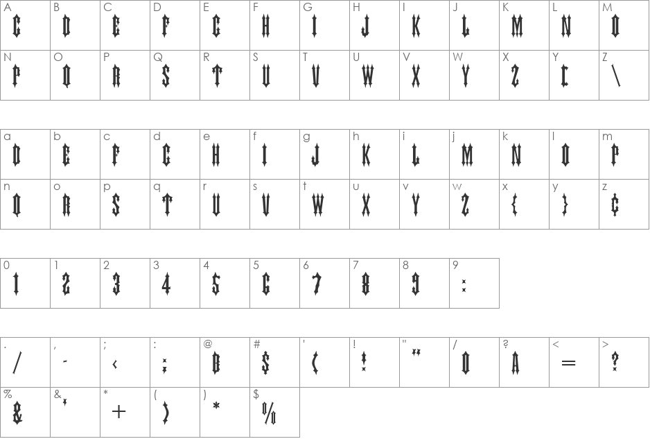 Judas font character map preview