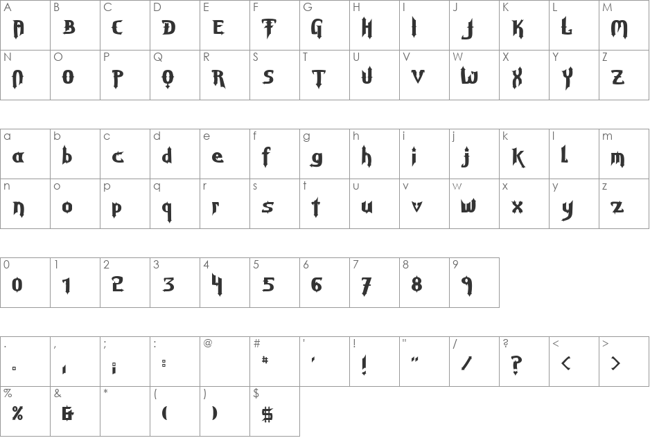 Judas font character map preview
