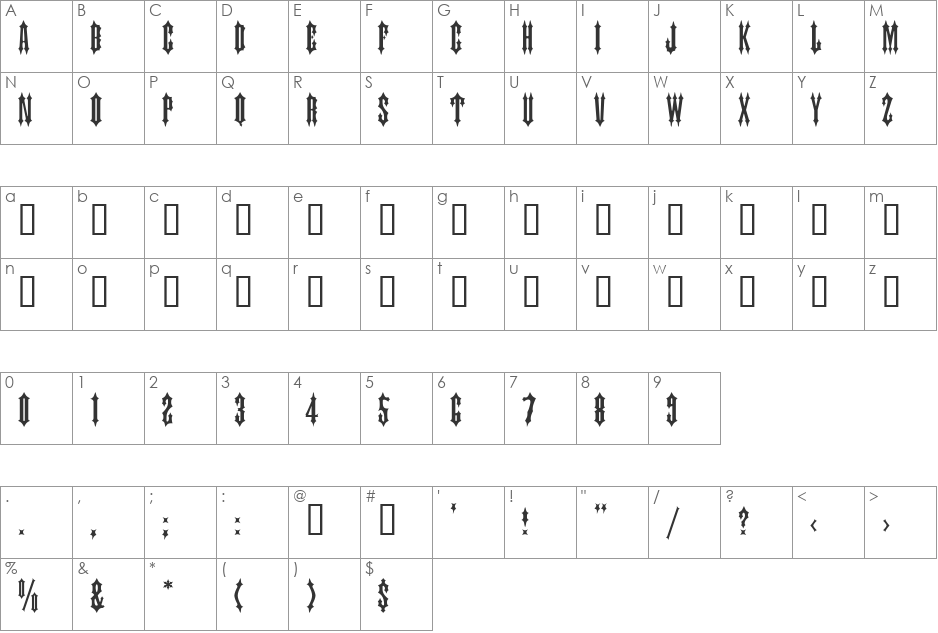 Judas font character map preview